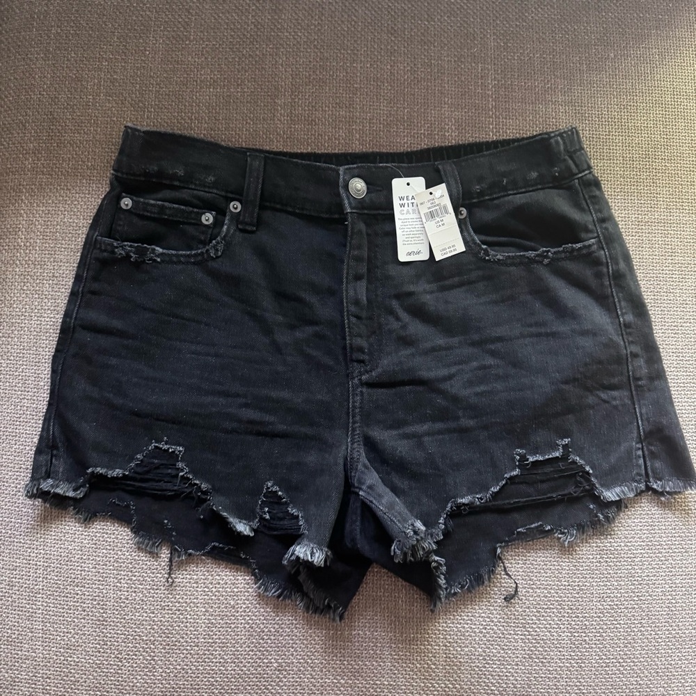Aerie Daydream Black Distressed Denim Shorts